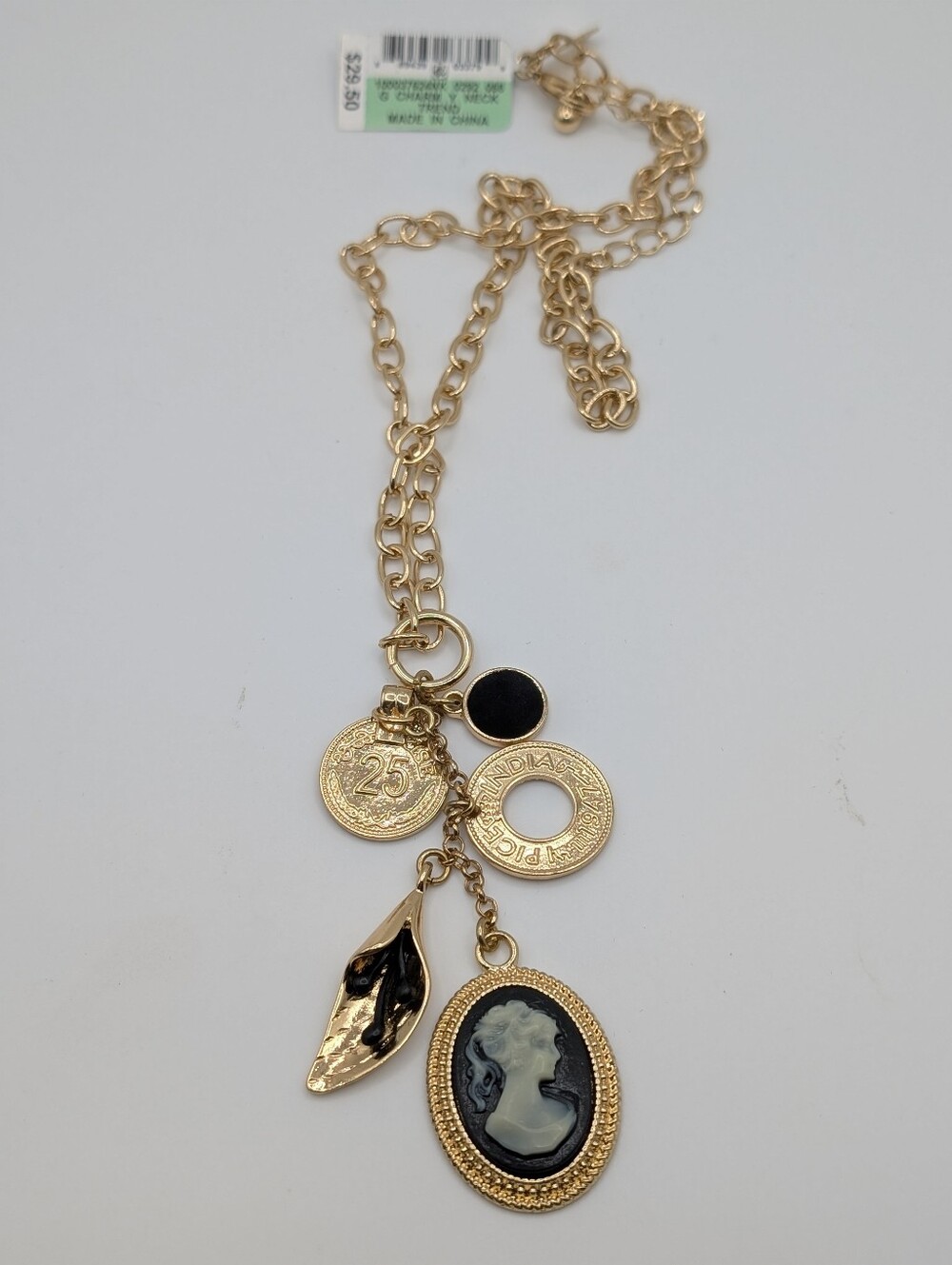 Macy's INC Cameo Coin Charm Necklace NWT $29.95
